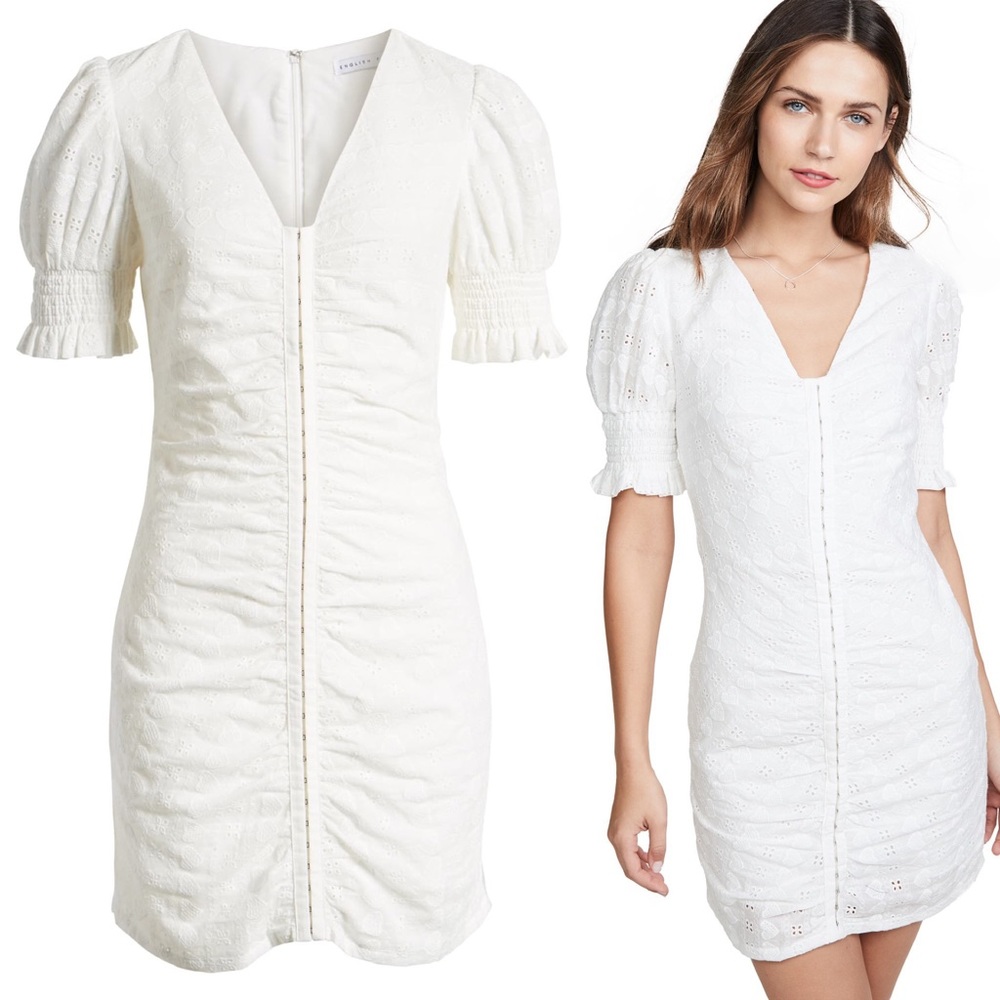 HEART DETAIL EYELET RUCHED BODYCON DRESS